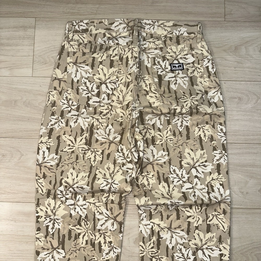 Vintage Obey Military Camo Pants 32x32 Army Beige Leaf Print AOP 90s Y2K Skater